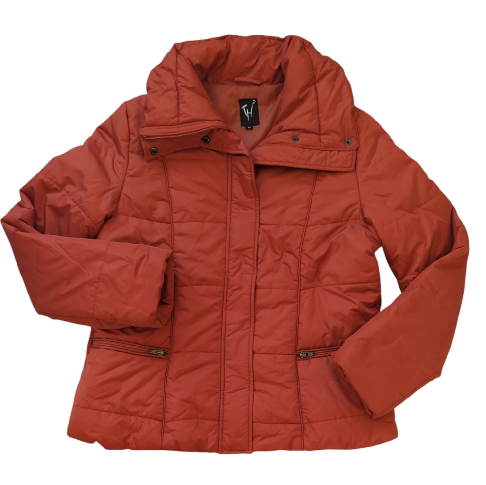 Tally Ho Puffer Full Zip Collared Jacket MEDIUM Burnt Orange
